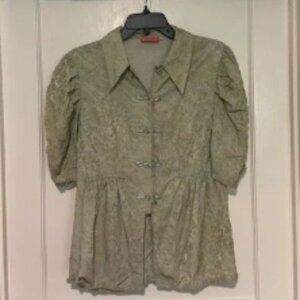 Chemical Girl Peplum Top Puff Sleeve Button Front‎ Blouse Green Size L